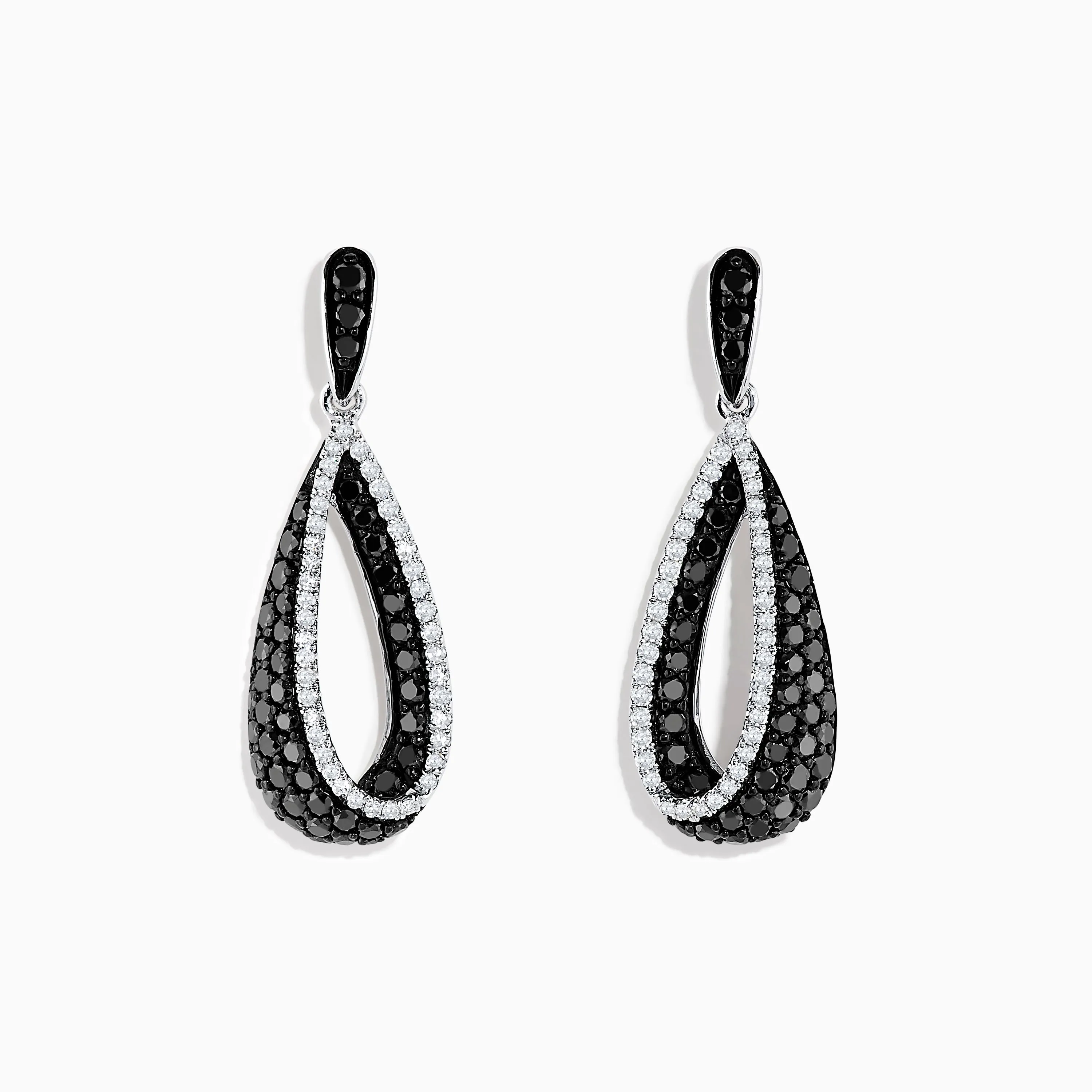 14K White Gold Black and White Diamond Earrings, 1.30 TCW