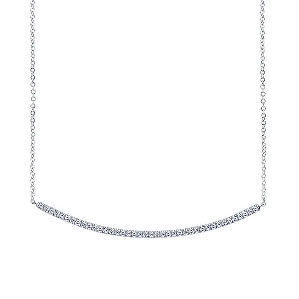 14K White Gold Diamond Pave Curved Bar Necklace