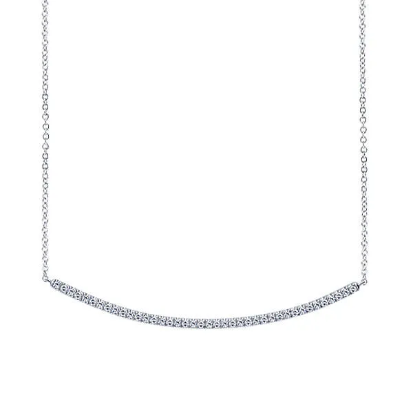 14K White Gold Diamond Pave Curved Bar Necklace