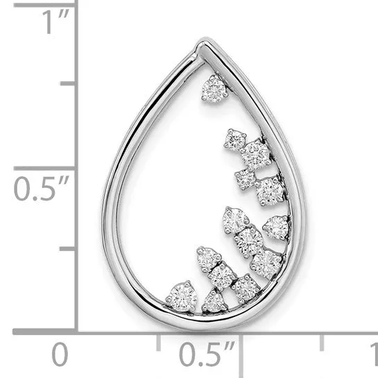 14k White Gold Polished Teardrop Diamond Chain Slide