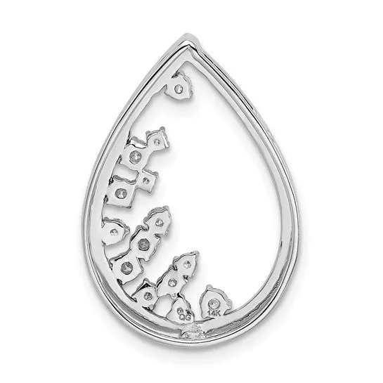 14k White Gold Polished Teardrop Diamond Chain Slide