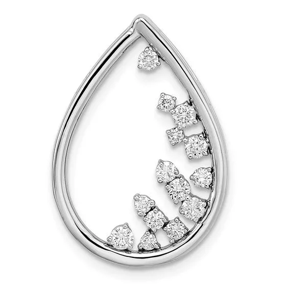 14k White Gold Polished Teardrop Diamond Chain Slide