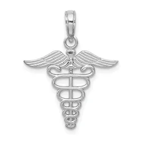 14k White Gold Solid Polished Caduceus Pendant