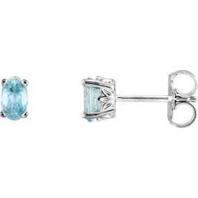 14K White Natural Sky Blue Topaz Earrings