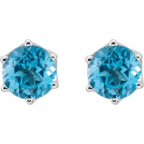 14K White Natural Swiss Blue Topaz Earrings