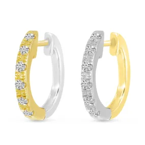 14K Yellow & White Gold 0.24ct. Diamond Reversible Huggie Hoop Earrings