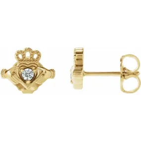 14K Yellow Gold .06 CTW Natural Diamond Claddagh Earrings