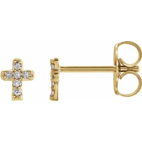 14K Yellow Gold .06 CTW Natural Diamond Youth Cross Earrings