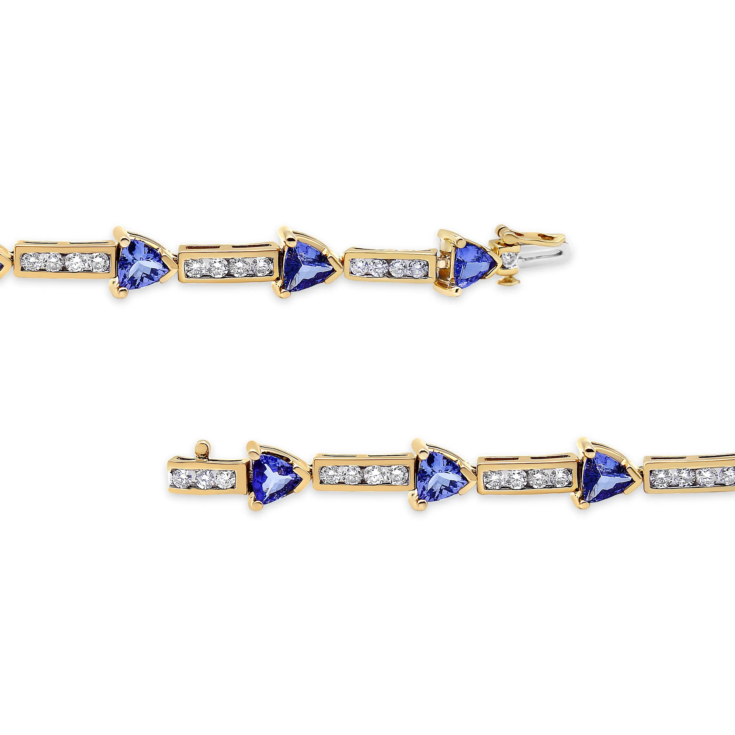 14K Yellow Gold 1 5/8 Cttw Diamond and 5MM Trillion Blue Tanzanite Link Bracelet