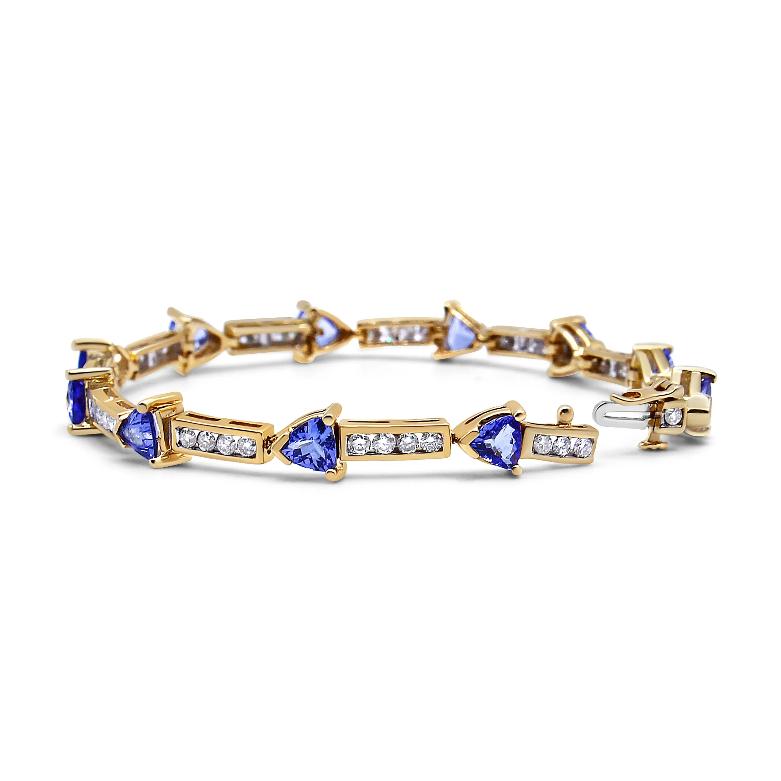 14K Yellow Gold 1 5/8 Cttw Diamond and 5MM Trillion Blue Tanzanite Link Bracelet