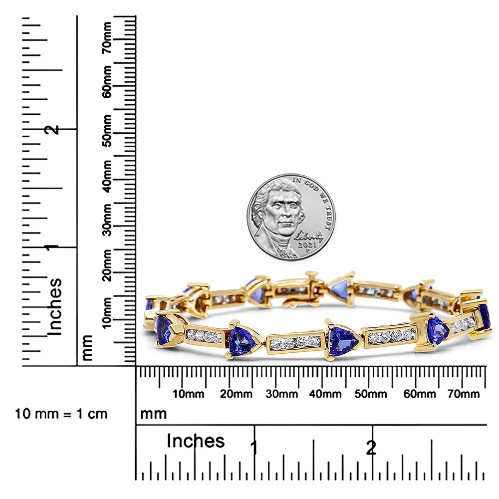 14K Yellow Gold 1 5/8 Cttw Diamond and 5MM Trillion Blue Tanzanite Link Bracelet