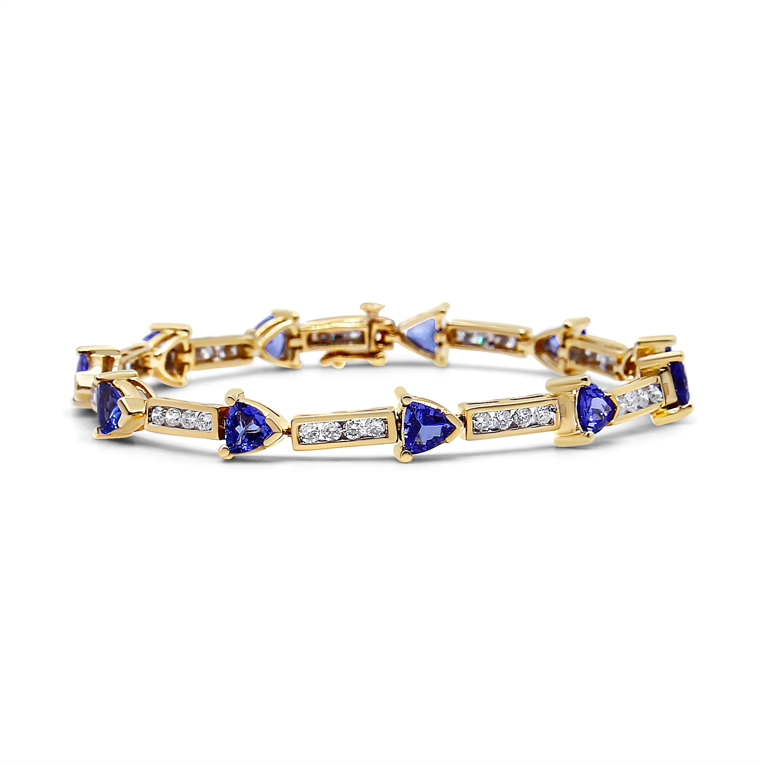 14K Yellow Gold 1 5/8 Cttw Diamond and 5MM Trillion Blue Tanzanite Link Bracelet