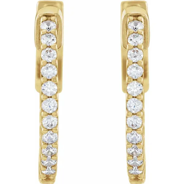 14K Yellow Gold 1/3 CTW Natural Diamond Inside-Outside Hinged Hoop Earrings