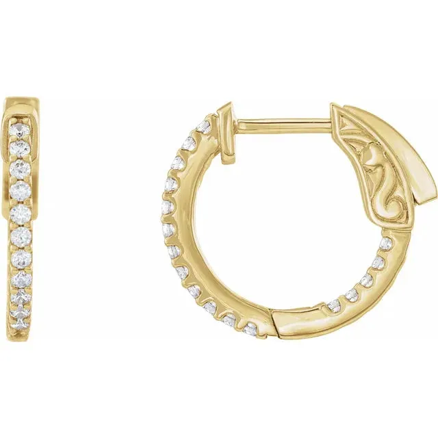 14K Yellow Gold 1/3 CTW Natural Diamond Inside-Outside Hinged Hoop Earrings