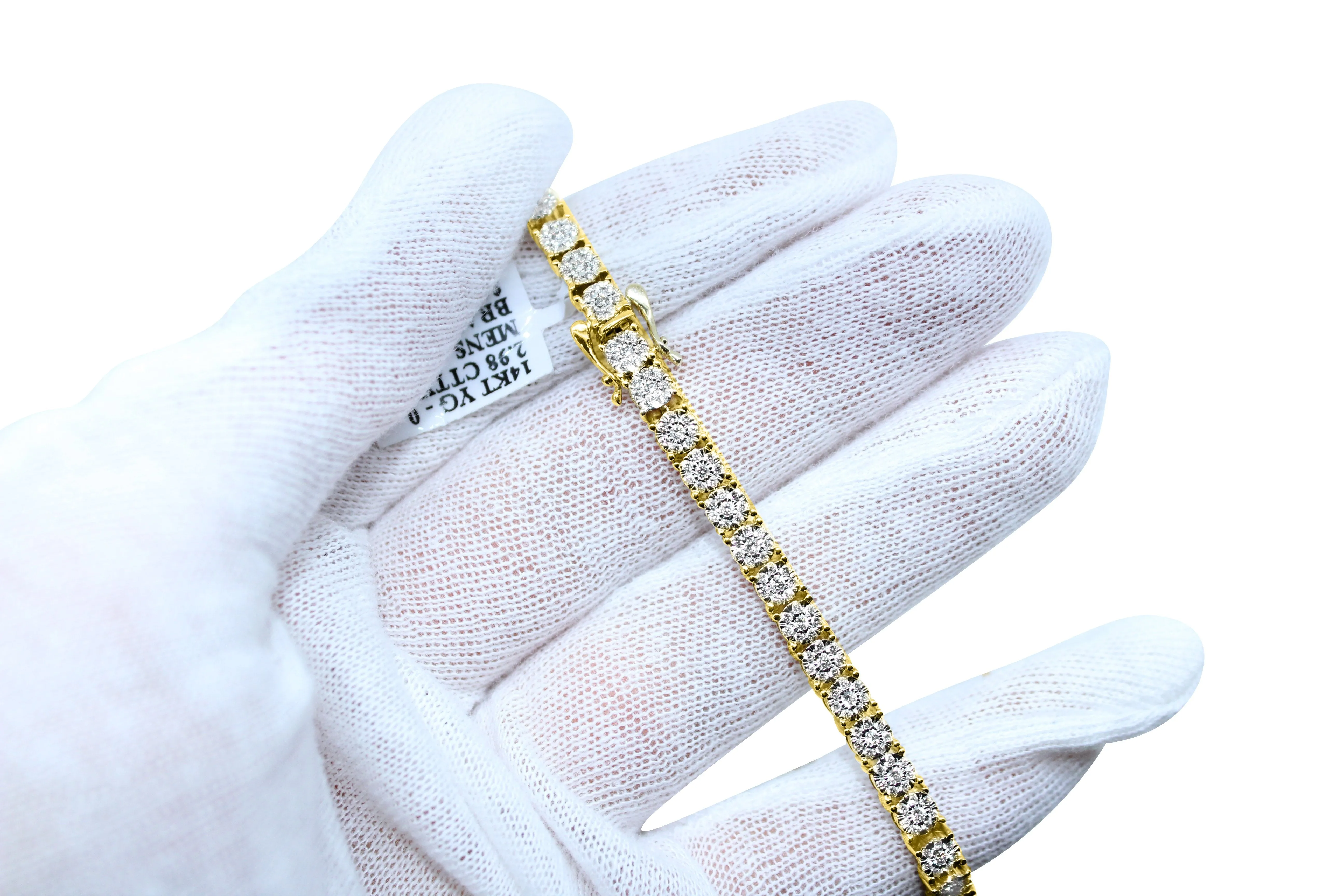 14K Yellow Gold 2.98 Carats Diamond Cluster Tennis Bracelet