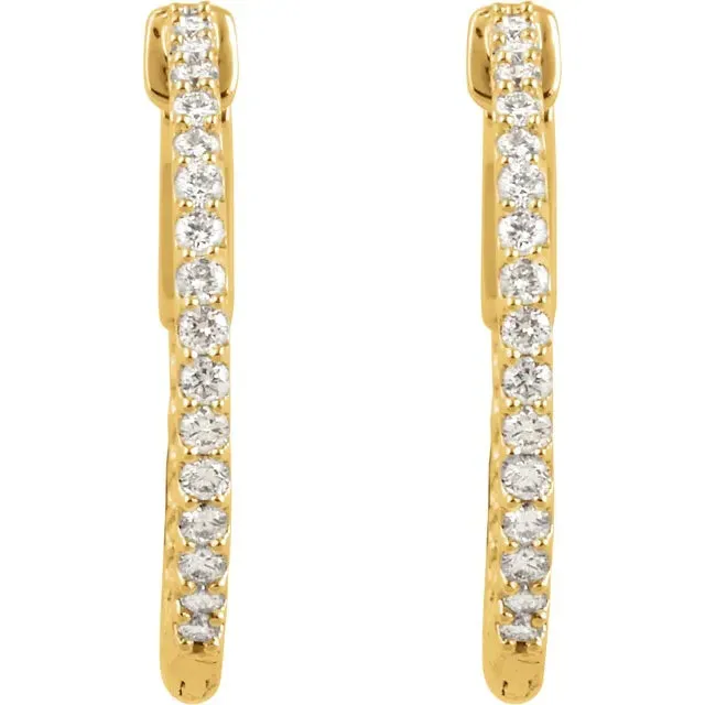 14K Yellow Gold 3/4 CTW Natural Diamond Inside-Outside Hinged Hoop Earrings