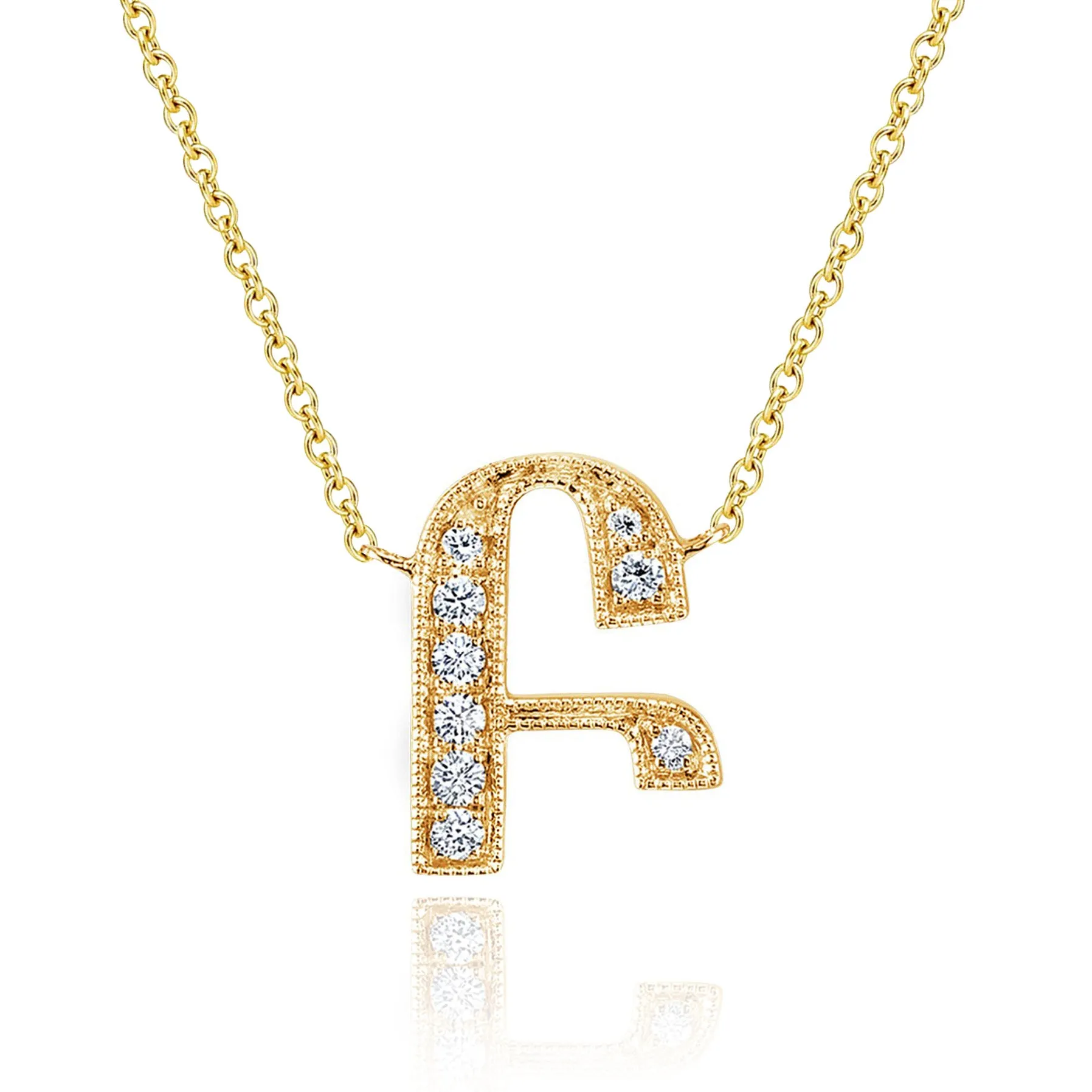 14K Yellow Gold Armenian Initial Diamond Necklace