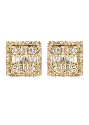 14K Yellow Gold Diamond Baguette Earrings For Men | 1.05 Carats | 4.23 Grams