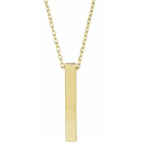 14K Yellow Gold Engravable Four-Sided Vertical Bar 16-18" Necklace