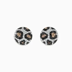 14K Yellow Gold Espresso, Black and White Diamond Earrings, 0.94 TCW