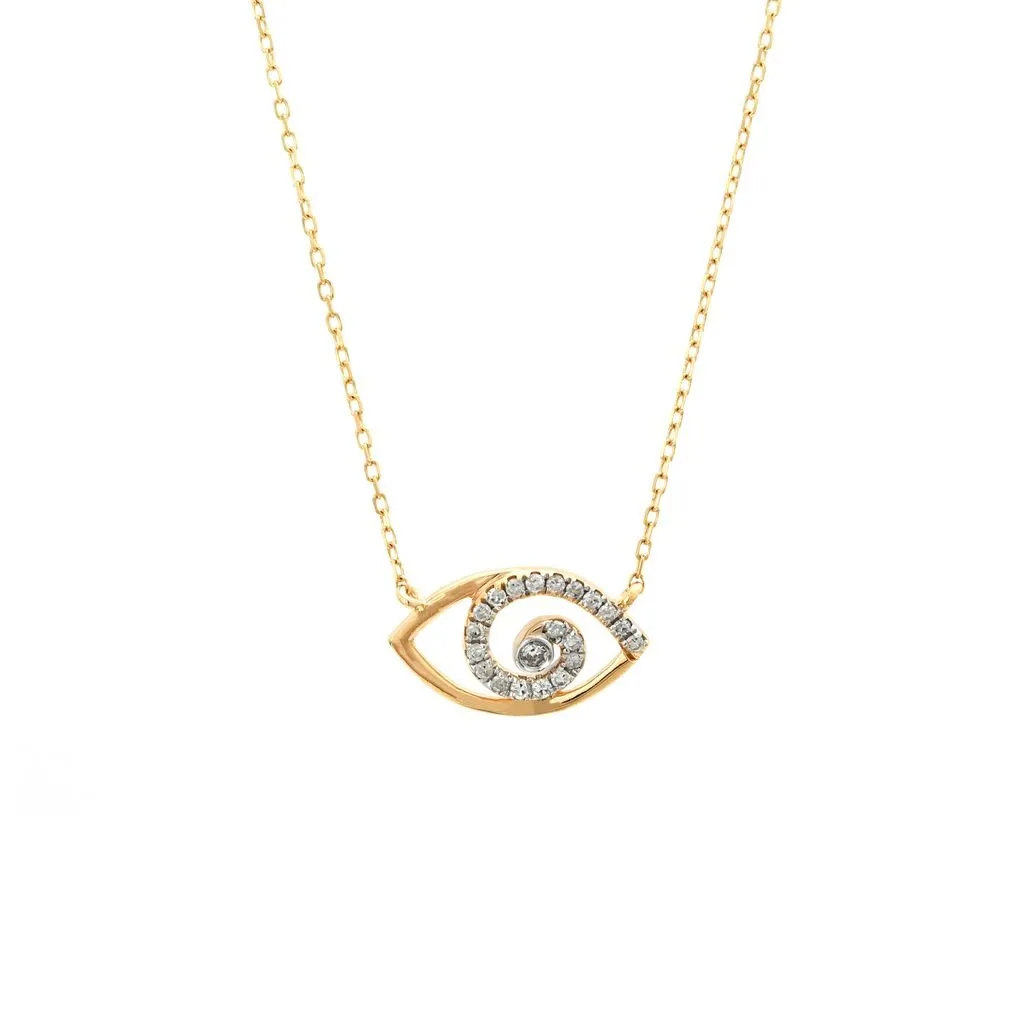 14K Yellow Gold Eye Single Micro Pave Diamond Necklace