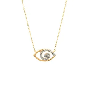 14K Yellow Gold Eye Single Micro Pave Diamond Necklace