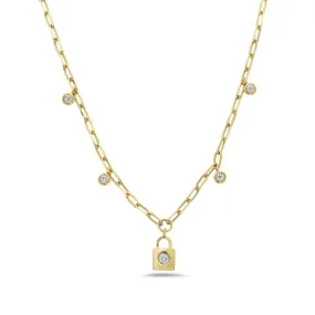 14K Yellow Gold Lock Diamond Necklace