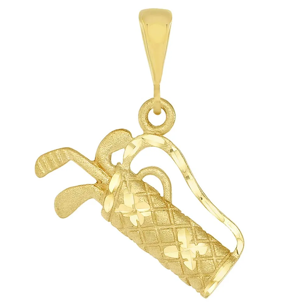 14k Yellow Gold Set of Golf Clubs in a Sunday Carry Bag Charm Sports Pendant Necklace