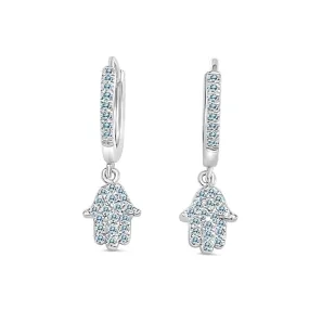 14KW 56DIA(S/C) 0.18CT, DANGLING HUGGIE HAMSA EARRINGS (121EA4882AD)