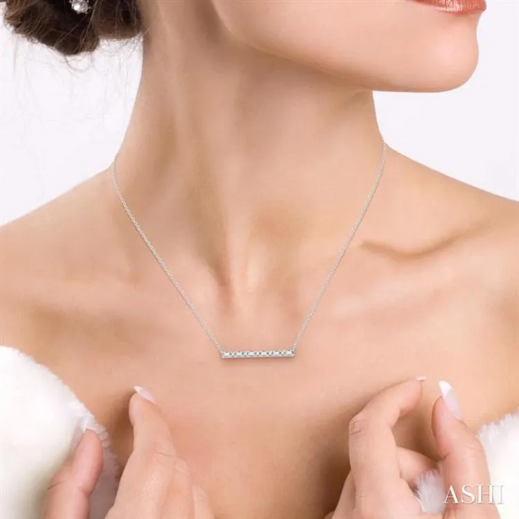 1/6 Ctw Baguette and Round Cut Diamond Petite Bar Necklace in 10K White Gold