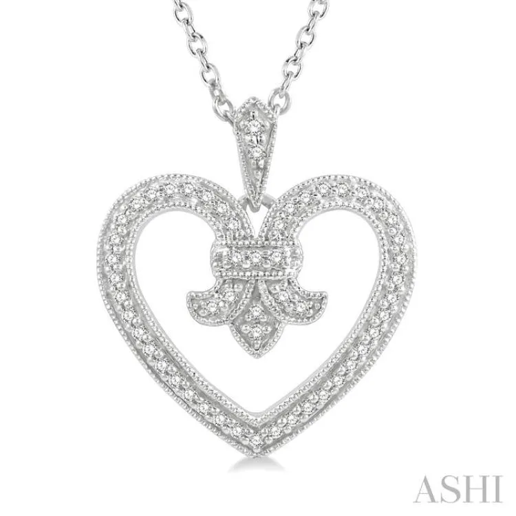 1/6 ctw Round Cut Diamond Fleur De Lis Heart Pendant With Chain in 10K White Gold