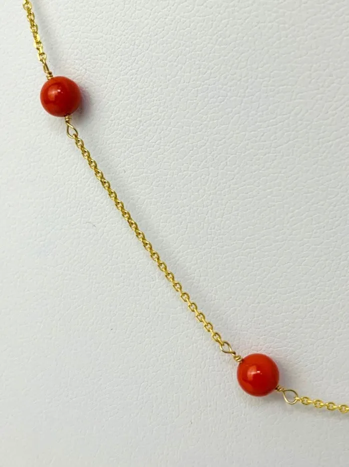 16" Coral Station Necklace in 14KY - NCK-229-TNCGM14Y-CRL-16