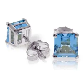 1.75 Carat 14K Solid White Gold Ce Qui Me Manque Blue Topaz Earrings