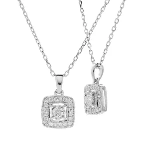 18ct White Gold 0.14ct Diamond Square Halo Necklace