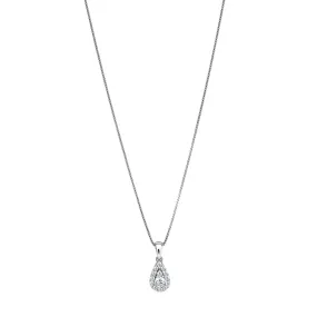 18ct White Gold 0.25ct Teardrop Halo Diamond Necklace With Bail