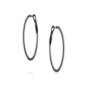 18K BLACK RHODIUM DIAMOND HOOP EARRINGS