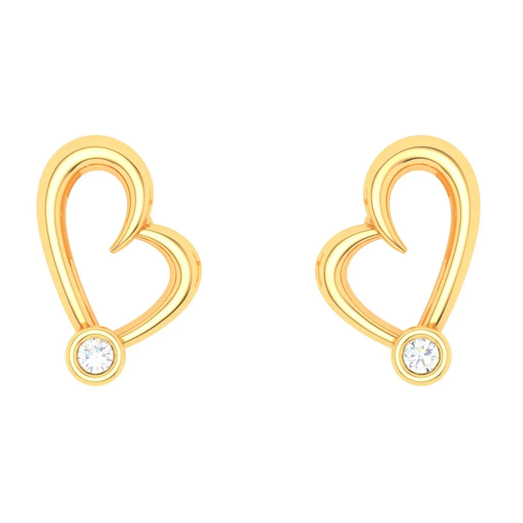 18k Gold And Diamond Heart Shape Stud Earrings From Diamond Collection