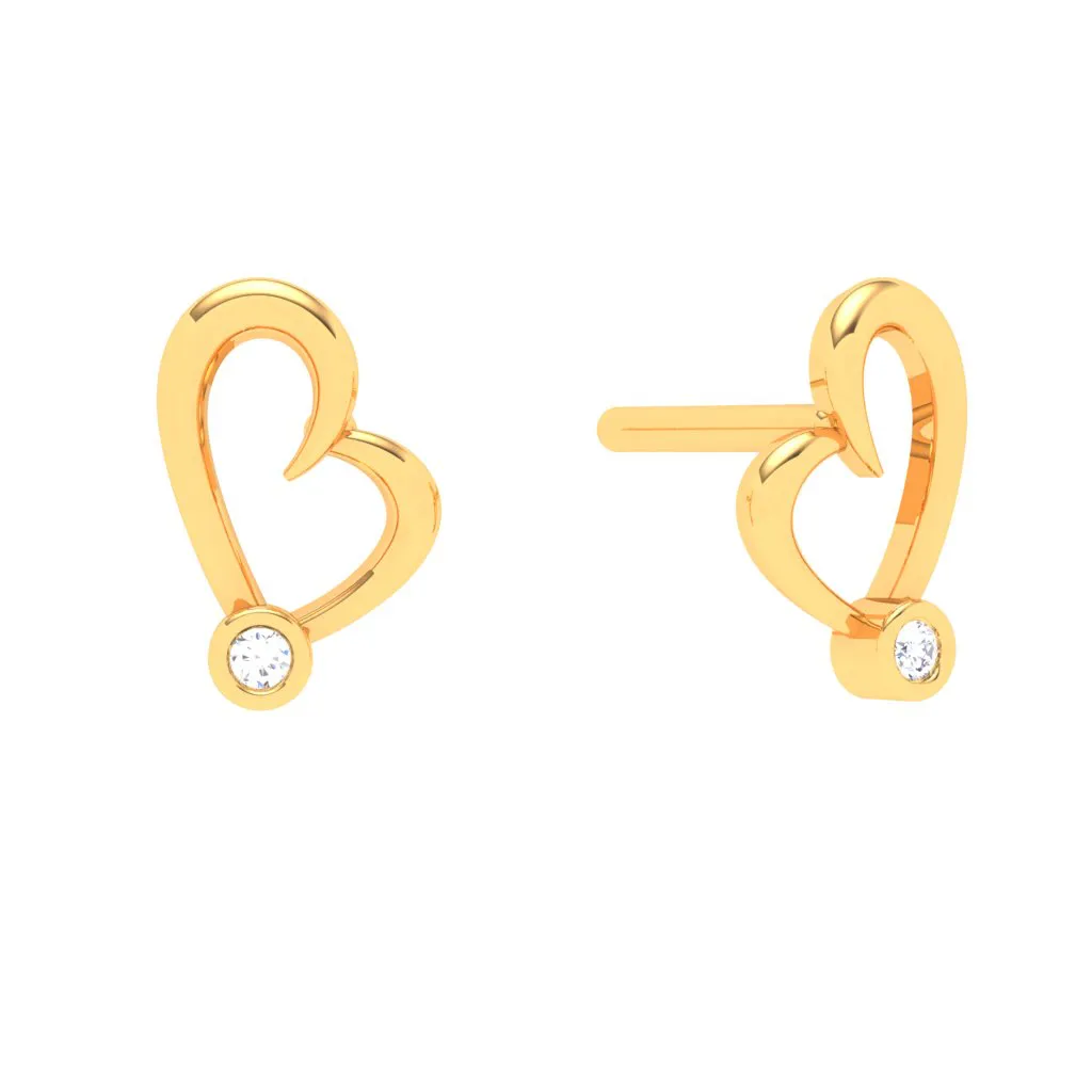 18k Gold And Diamond Heart Shape Stud Earrings From Diamond Collection