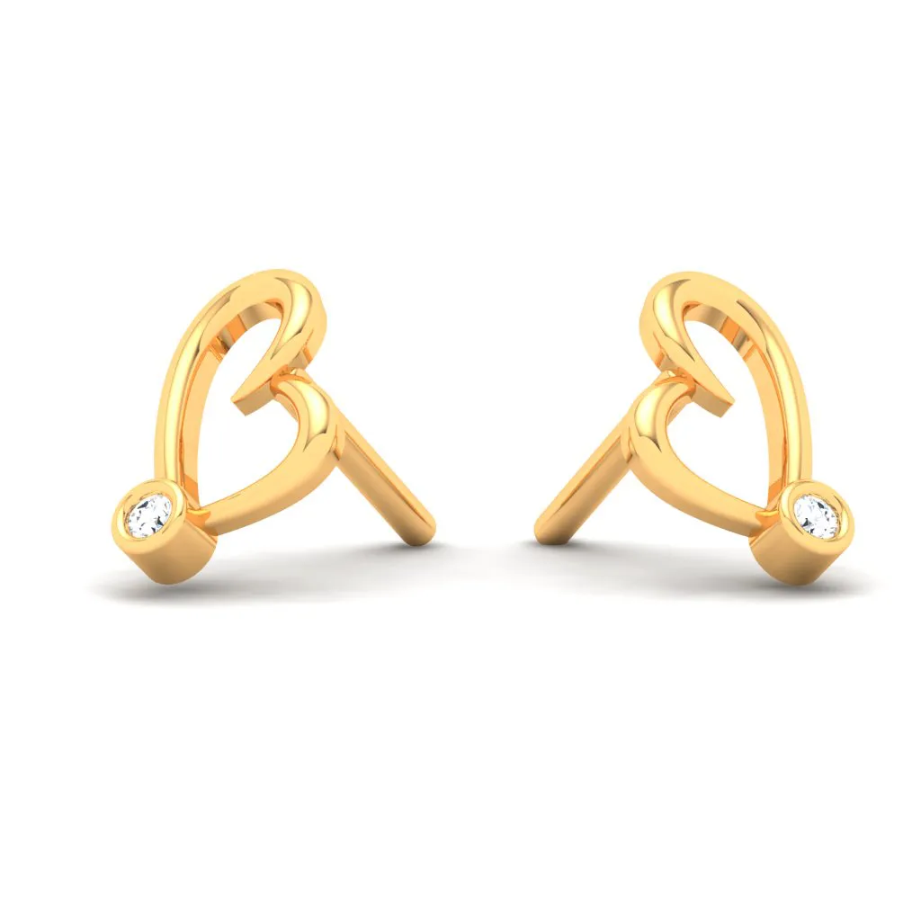 18k Gold And Diamond Heart Shape Stud Earrings From Diamond Collection