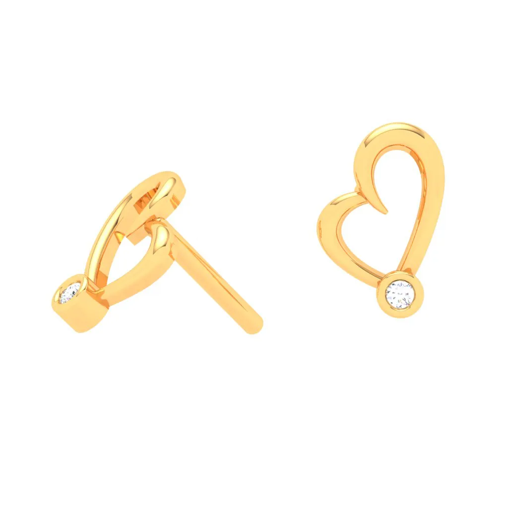 18k Gold And Diamond Heart Shape Stud Earrings From Diamond Collection