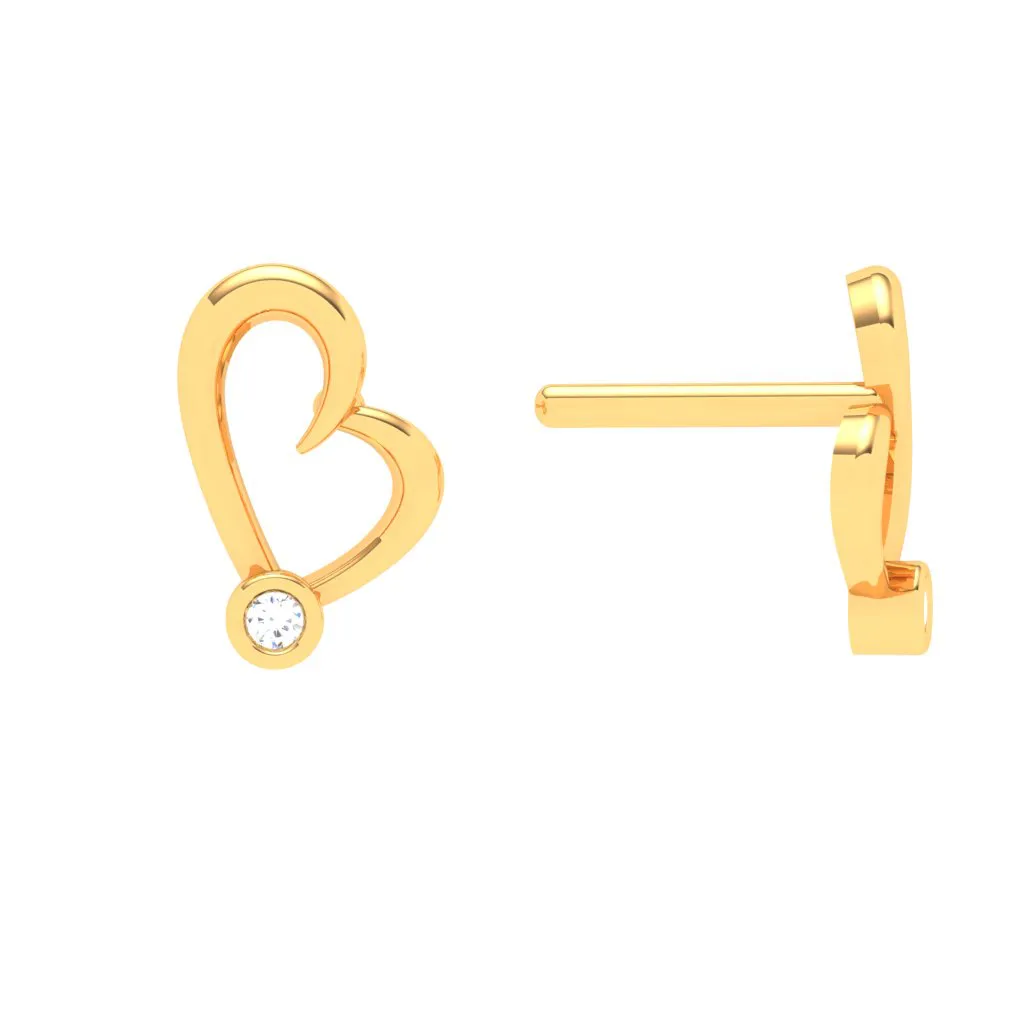 18k Gold And Diamond Heart Shape Stud Earrings From Diamond Collection