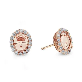 18K Rose Gold Morganite and Diamond Halo Earrings