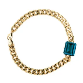 18K Yellow Gold Blue Topaz Curb Link Bracelet