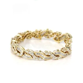 18k Yellow Gold Channel set baguette & round 12.28CTTW Diamond Bangle Bracelet