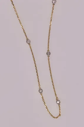 18K Yellow Gold Diamond Stationed Necklace