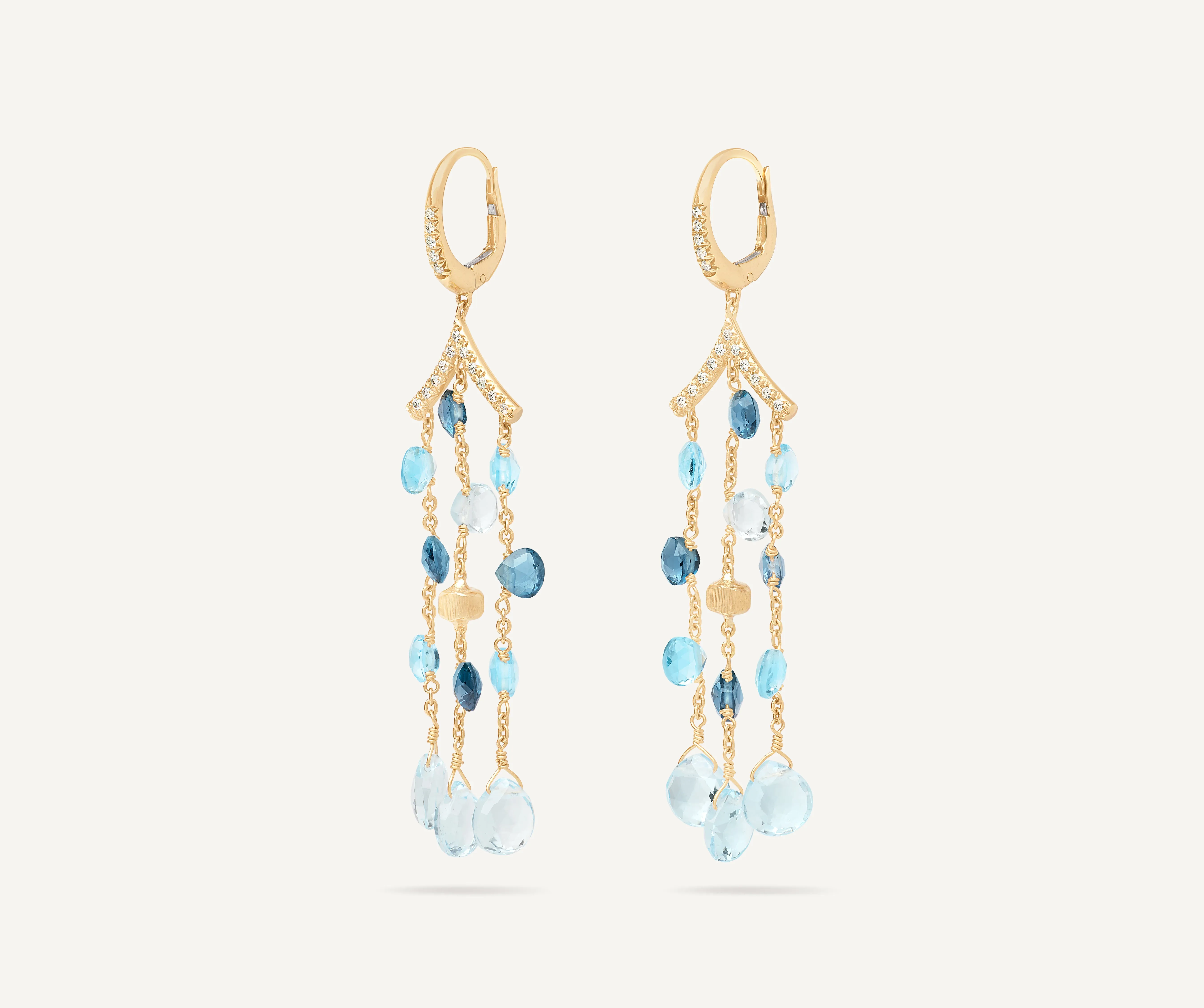 18K Yellow Gold Mixed Topaz Three-Strand Chandelier Earrings