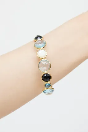 18K Yellow Gold Topaz Pearl Onyx Bracelet