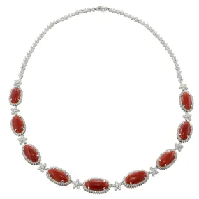 18KT White Gold Coral and Diamond Necklace