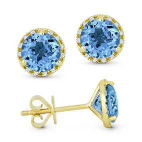 18" 1.84ct Swiss Blue Topaz Stud Earrings in 14K Yellow Gold