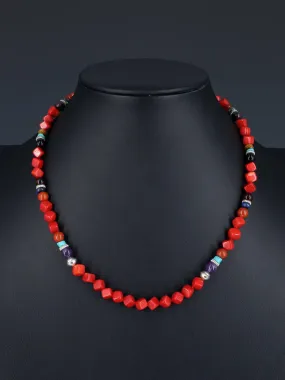 18" Navajo Dyed Bamboo Coral Single Strand Beaded Necklace